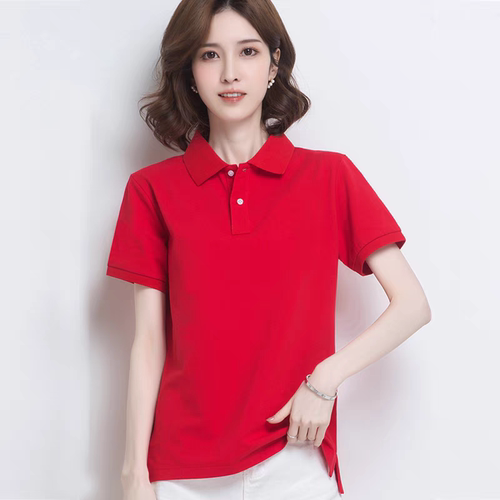 正品女士短袖polo衫夏季透气宽松工作服纯棉翻领半袖t恤上衣定制