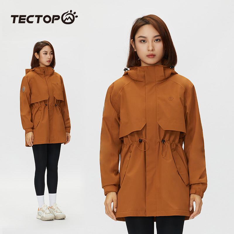 探拓户外秋冬季防风保暖套抓绒中长款软壳冲锋衣女士款运动休闲衣