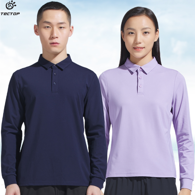 探拓户外夏秋季翻领长袖速干衬衫男女士款透气休闲运动POLO衫T恤