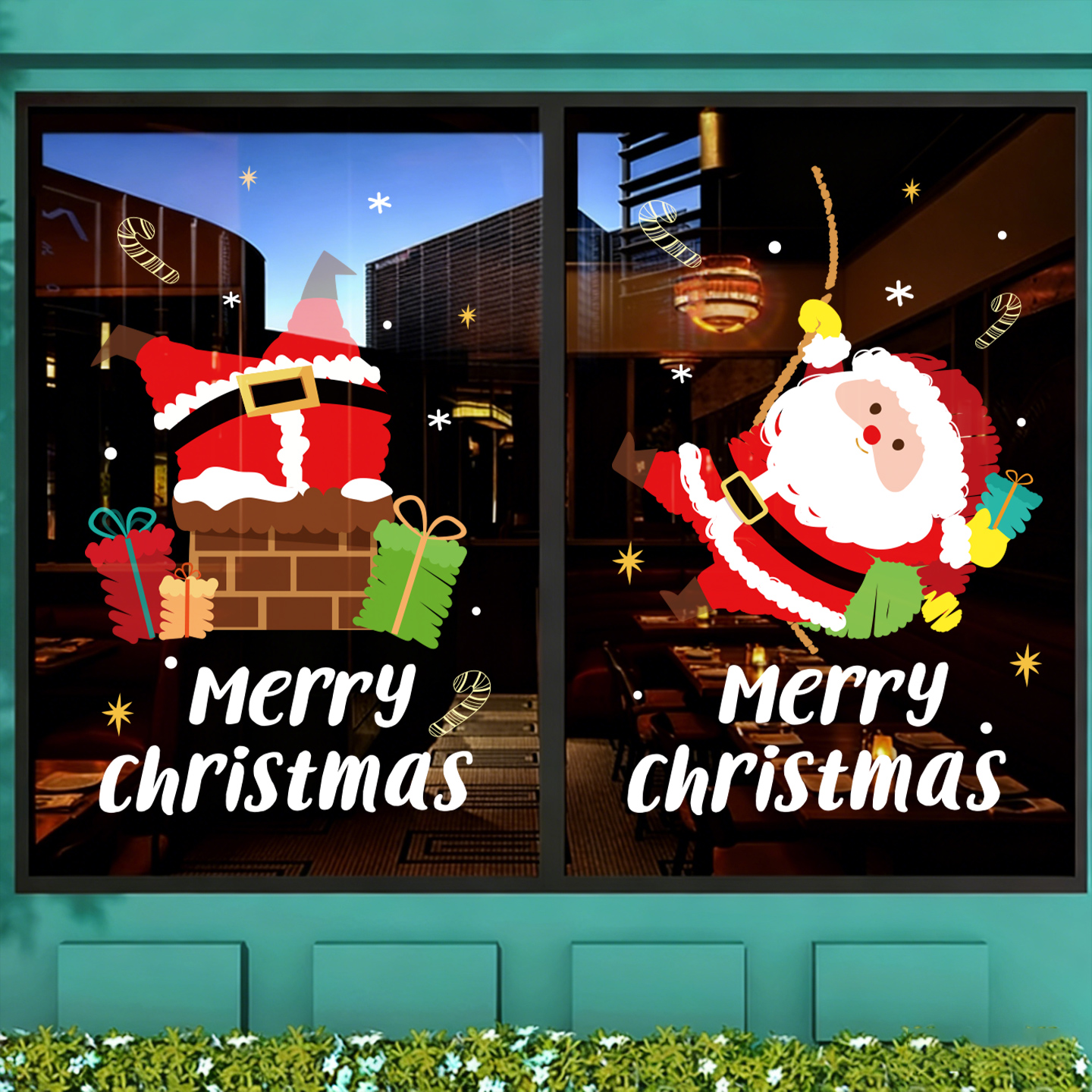 圣诞节卡通圣诞老人橱窗装扮