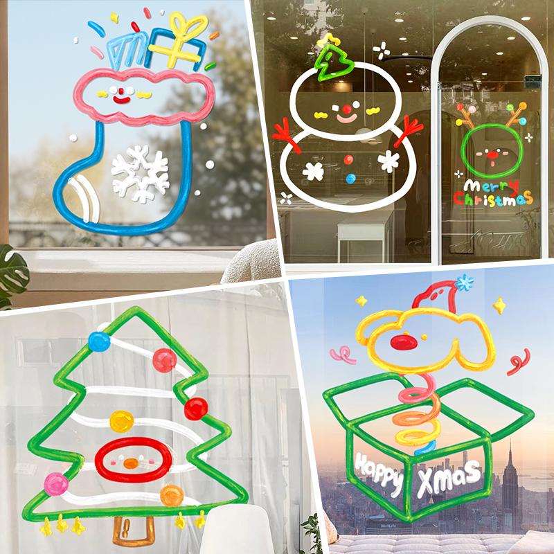 圣诞装饰静电玻璃门贴纸场景布置