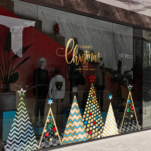圣诞节橱窗装饰贴纸店铺节日布置