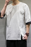 2021春夏新款风棉麻短袖男装宽松大码七分袖6008-1-T063/，男装T恤，电商A008
