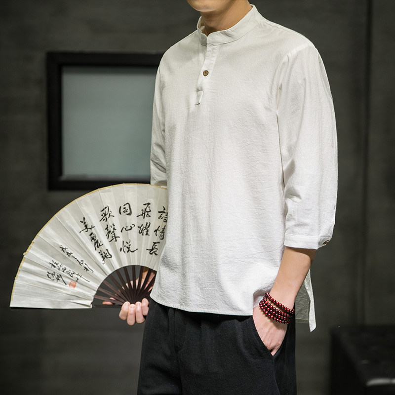 风春夏新款棉麻短袖t恤男宽松大码七分袖6008-1/T064/,男装T恤,电商A008