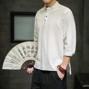 风春夏新款棉麻短袖t恤男宽松大码七分袖6008-1/T064/图片