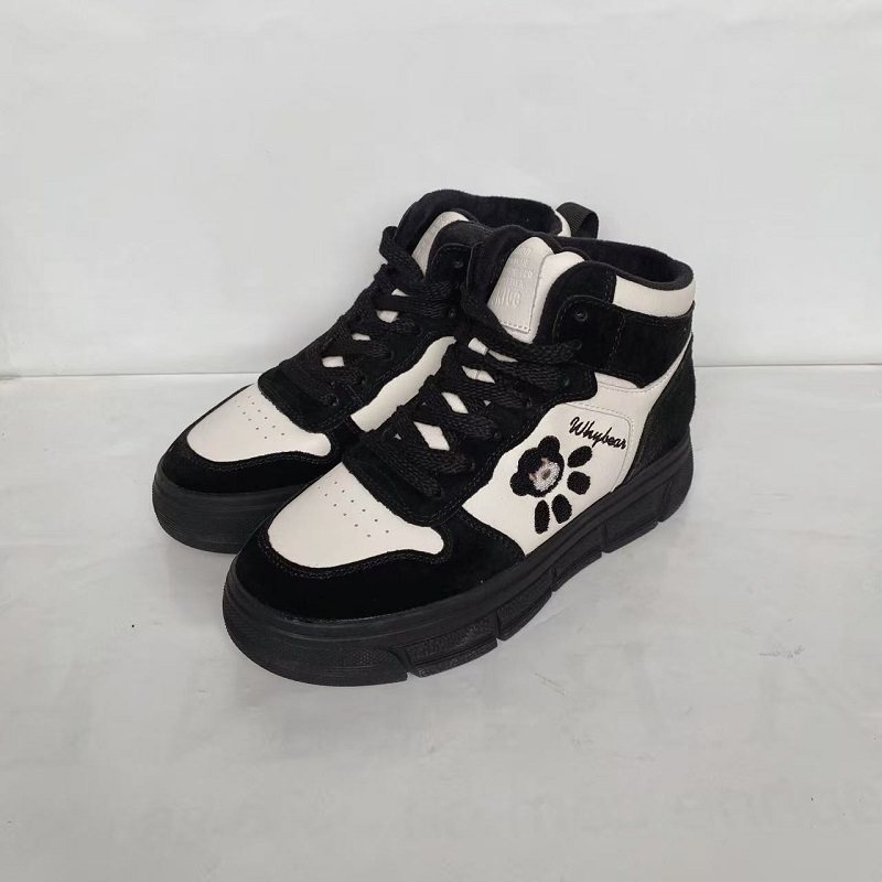 断码清仓MN高帮板鞋女冬新款加绒保暖运动鞋真皮熊猫棉鞋31548