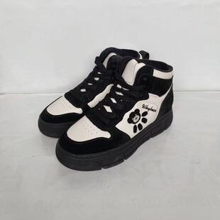 加绒保暖运动鞋 断码 清仓MN高帮板鞋 女冬新款 31548 真皮熊猫棉鞋