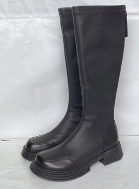 断码清仓MN百搭长筒靴女秋冬新款厚底加绒不过膝靴骑士靴女21591