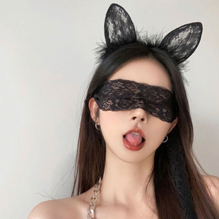 猫耳朵发箍情趣眼罩面纱禁欲系头饰性感蕾丝边兔耳朵COS网红发饰