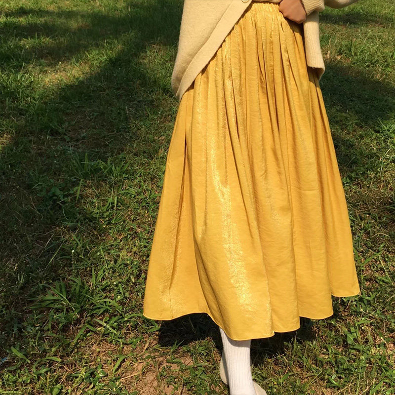 高腰光泽感亮面百褶半裙女2020年秋冬新款纯色简约复古大摆中长裙|msdalam kategori Butik wanita / wanita, skirt - dari Buy2taobao.com untuk memberikan perkhidmatan ejen Taobao profesional membeli