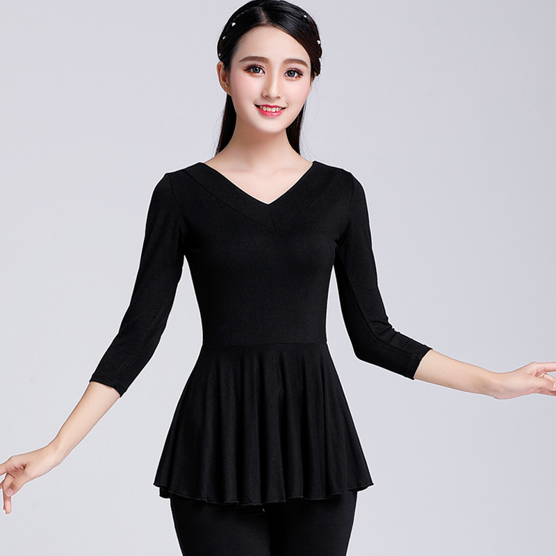 春夏广场舞服装新款上衣长袖 舞蹈服装跳舞衣服拉丁舞练功服女