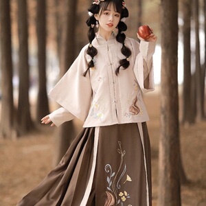 汉服女成人明制薄款对襟方领半袖上衣刺绣复古马面裙春夏演出服装