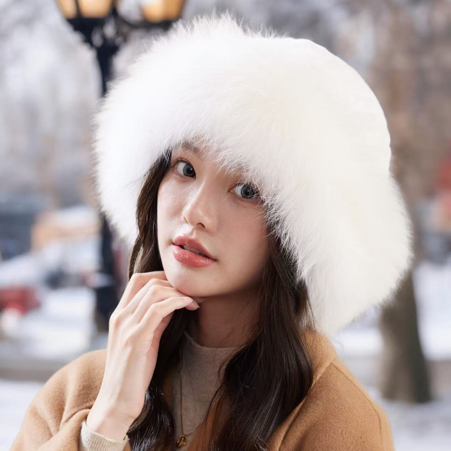 皮草帽子渔夫帽女冬季獭兔毛编制配狐狸毛边韩版公主帽保暖盆帽潮