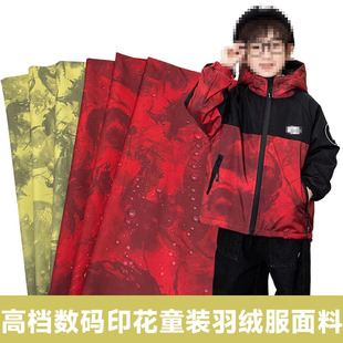高档数码印花童装羽绒服面料秋冬款防水加厚棉服派克服冲锋衣布料
