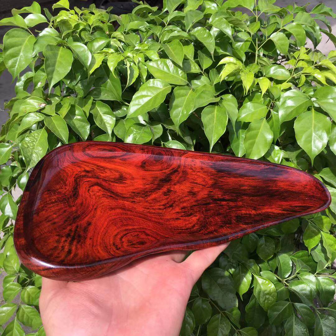 老挝大红酸枝交趾黄檀红木果盘整实木雕复古茶盘精美纹理中式托盘