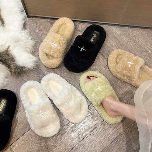 毛毛拖鞋女外穿春秋季5新网红超火ins潮夏季厚底棉拖懒人鞋