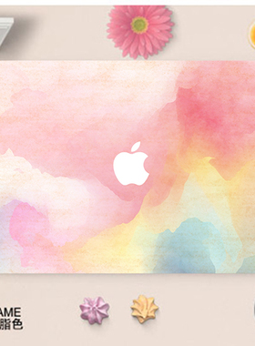 粉色水彩贴纸适用MacBookAir13.6pro13.31415电脑16寸外壳保护贴