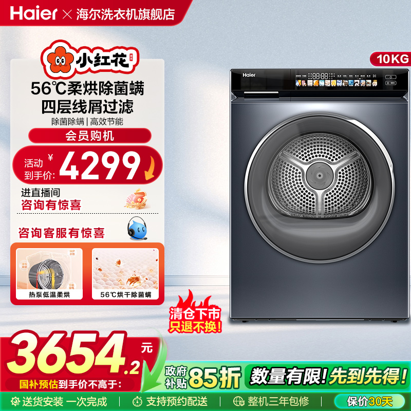 海尔小红花烘干衣机家用10kg热泵干衣机全自动滚筒176Pro