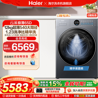 [540mm筒径]海尔滚筒洗衣机家用全自动超薄12kg大容量洗脱一体65D