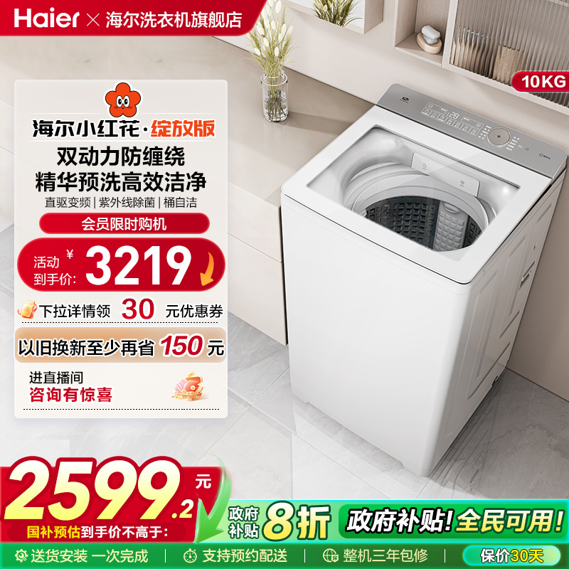 海尔小红花波轮双动力精华洗10kg大容量家用全自动洗衣机73M