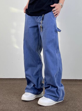 SWAG美式复古水洗蓝染cleanfit伐木牛仔裤男女直筒堆积休闲法工裤