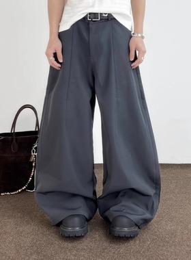 SWAG简约高级感灰色cleanfit工裤男女宽松廓形弯刀拖地裤休闲西裤