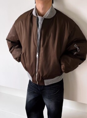 SWAG美式复古Bomber飞行员夹克加厚棉服外套羊毛呢拼接棒球领棉衣