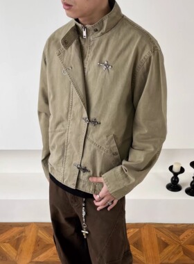 SWAG美式复古巴恩风飞机扣工装水洗做旧Vintage廓形解构夹克外套