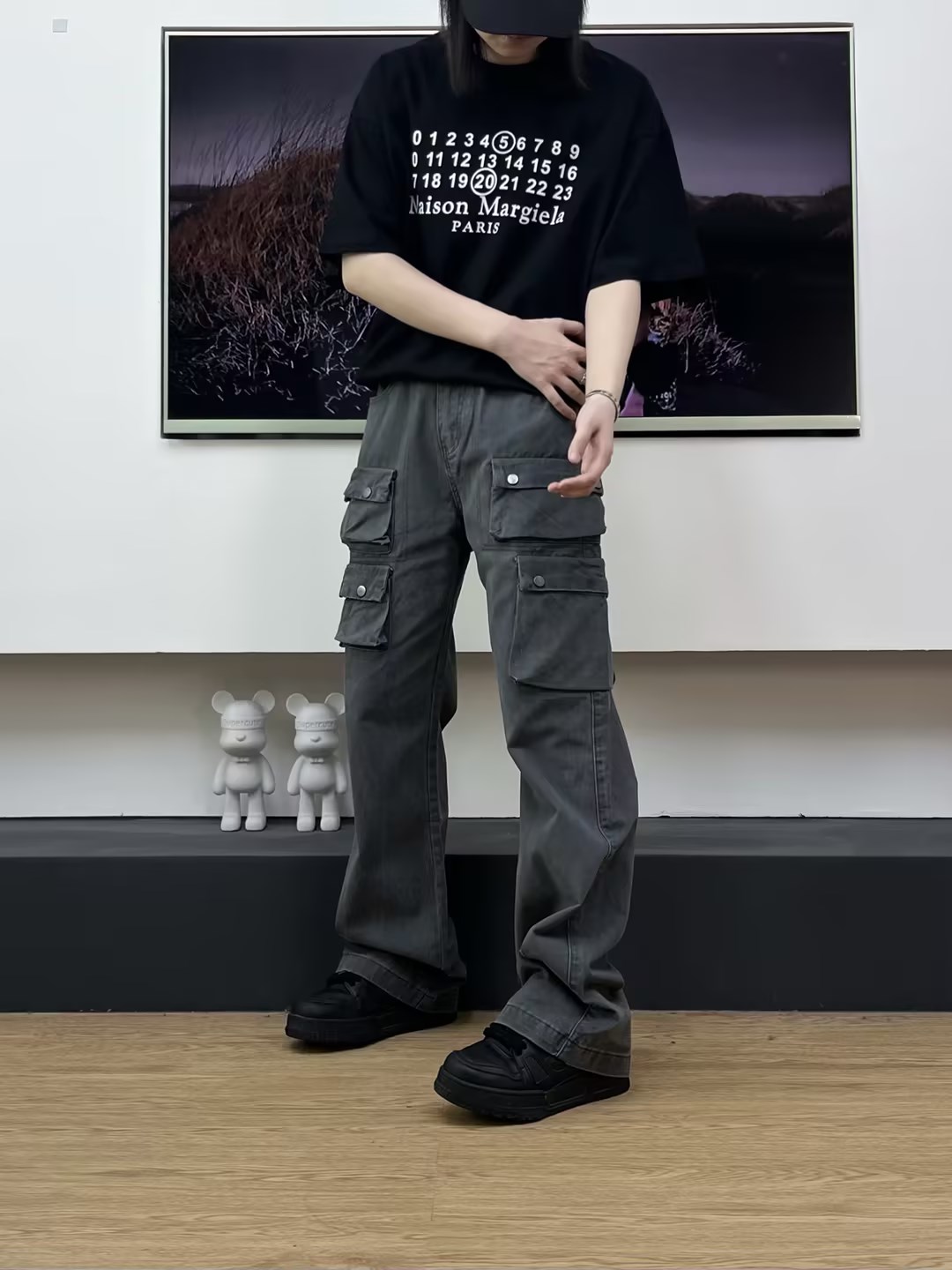 SWAG复古水洗做旧多口袋长裤男