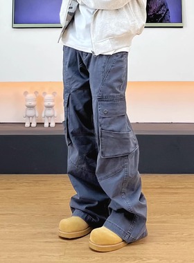 SWAG美式解构设计直筒微喇cleanfit长裤子男松紧腰宽松休闲工装裤