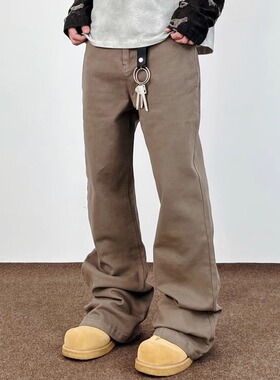 SWAG巴家同款水洗纯色微喇cleanfit牛仔裤男宽松显瘦百搭垂感裤子