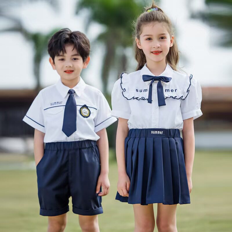 福清龙山中心小学夏季制服校服男女款小学生衬衫套装学院风