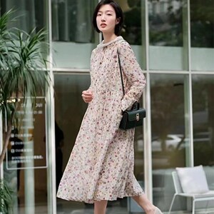 EIN言女装国内代购2023夏秋季新款文艺圆领棉质碎花两件套连衣裙