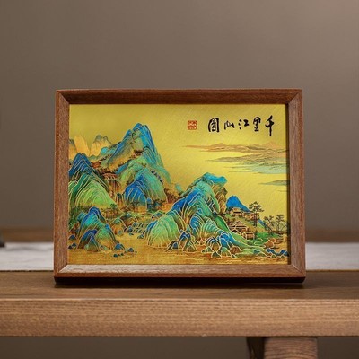 国风千里江山图插画相框摆台高清立体木框餐厅挂墙画新中式装饰画