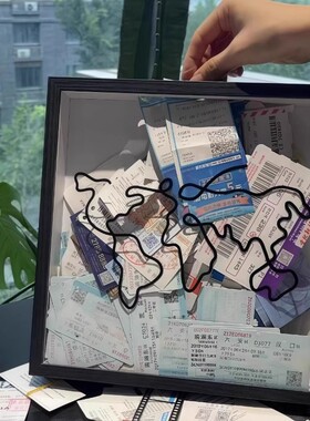 票根收纳相框演唱会门票旅行车票明信片地图机票冒险地图纪念框盒