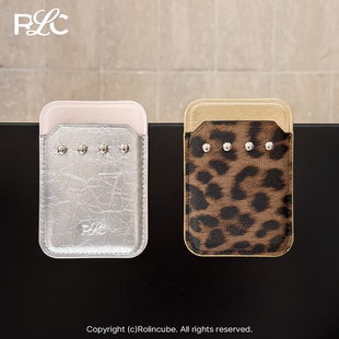 Rolincube原创拼色油蜡皮铆钉磁吸卡包套苹果Magsafe个性 豹纹小众