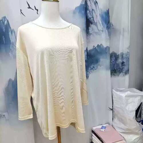 针织真丝桑蚕丝散丝圆领七分袖3xl胸112长63