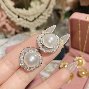 三生三世山茶花施家贝珠耳钉ESB412 15mm白色明显款