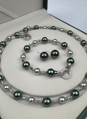 8+10mm莫兰迪混彩珍珠满天星贝珠项链赠手链耳钉TZB615