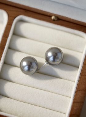 10-11mm灰色珍珠耳钉ESA612