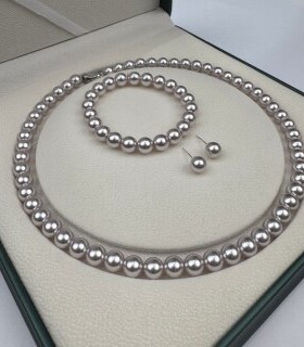 8-9mm曼塔玫瑰色珍珠元宝扣项链赠手链耳钉TZB611