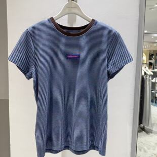 复古短袖 带披肩条纹T恤纯棉撞色美式 女4H3101321 26春款 MM麦麦同款