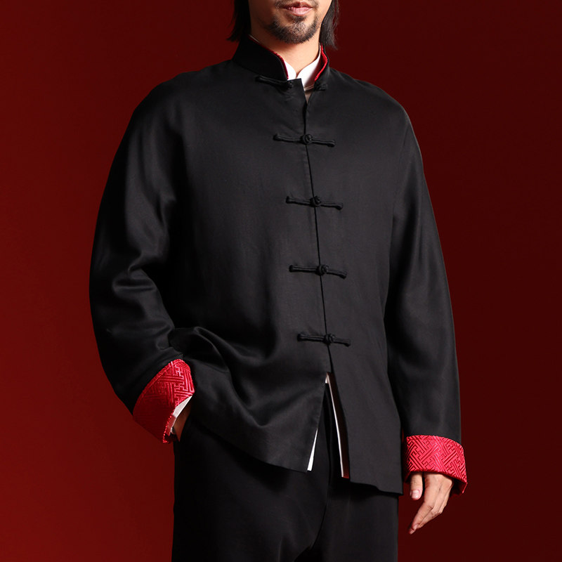 高端唐装男春秋季连袖上衣中式男装中青年居士服禅修服中国风外套