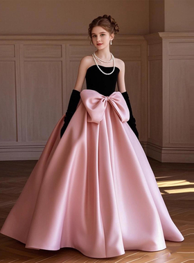 女童礼服高级感法式抹胸粉色大裙摆公主裙主持人模特走秀钢琴演奏