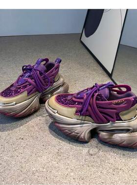 老爹新款2025宇宙飞船情侣太空增高厚底男女游艇休闲发完紫色白色