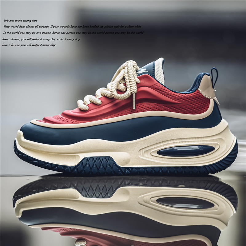 秋季新款男士皮面厚底老爹鞋轻便舒适潮流休闲运动鞋时尚男鞋