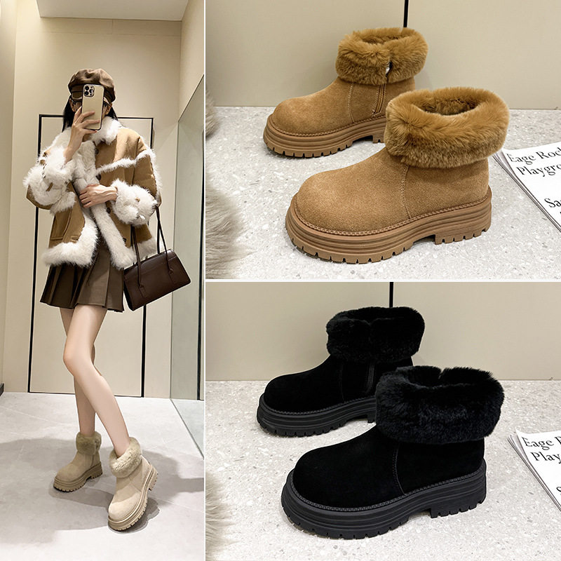 厚底真皮真毛雪地靴女新款秋冬加时尚雪地靴