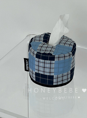 韩国ins格纹复古纸巾套多用途杂物收纳纸抽纸盒多功能家居装饰