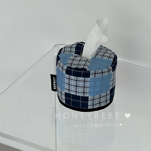 韩国ins格纹复古纸巾套多用途杂物收纳纸抽纸盒多功能家居装 饰