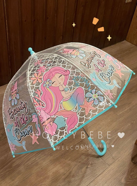 韩国ins儿童雨伞透明小学生上学专用女生高颜值自动透明长柄伞